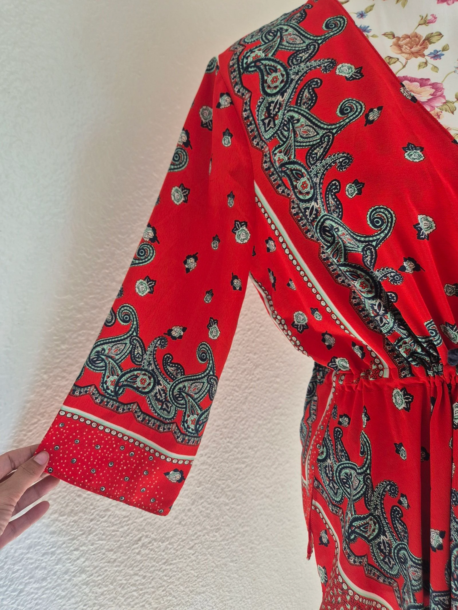 Blusa Kimono Zara Vermelha com Estampa de Cashmere Boho Fluida Tamanho M 38 – photo 2